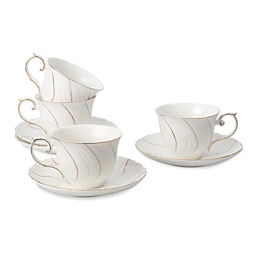 Agyiuns Teetassen und Untertassen, Keramik-Kaffeetasse, 170 ml, für Kaffee, Latte, Café, Mokka und Tee, Weiß, 4 Stück Agyiuns Teetassen und Untertassen, Keramik-Kaffeetasse, 170 ml, für Kaffee, Latte, Café, Mokka und Tee, Weiß, 4 Stück von Agyiuns