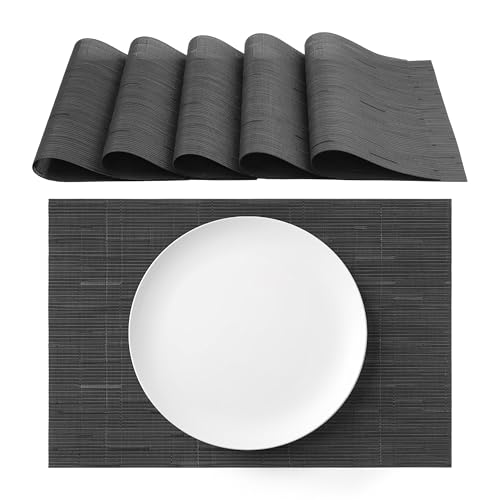 AGYO Platzdeckchen 6er Set Tischsets abwaschbar rutschfest schwarz anthrazit Tischsets Platzsets für Küche Esszimmer von Agyo