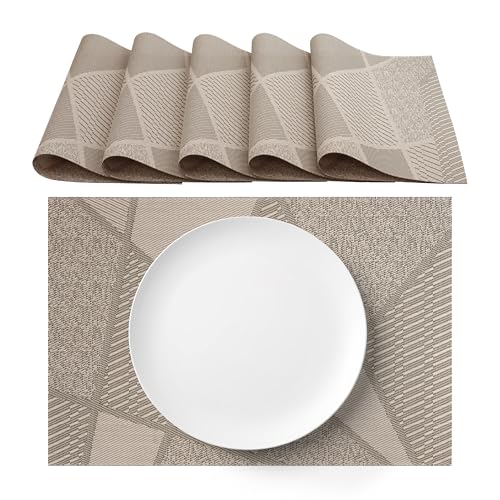AGYO Set mit 6 amerikanischen Tischsets, 30 x 45 cm, aus PVC, strapazierfähig und waschbar, modernes Design, dunkelblau, ideal für Tisch, Küche, Frühstück oder Abendessen von Agyo