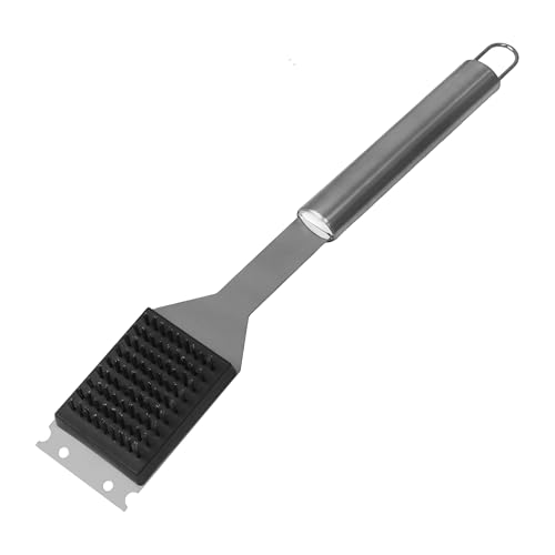 Grillbürste 39,5 cm aus Edelstahl mit harten Borsten, integriertem Schaber und hitzebeständigem Griff von Agyo
