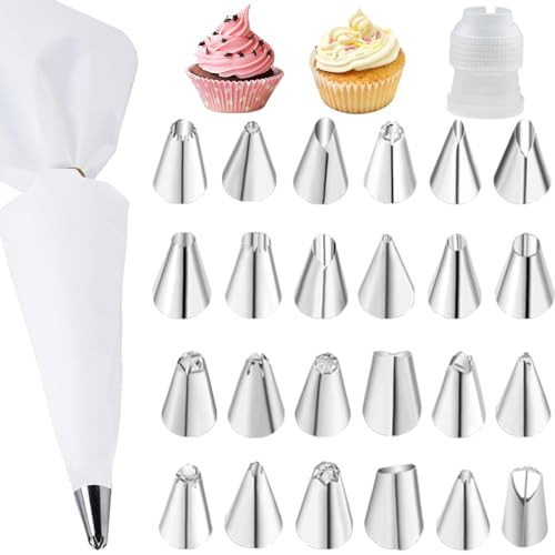 26 Stücke Spritzbeutel mit Tüllen Torten Backen Zubehör Kuchen Dekorieren Zubehör Kit für Anfänger Kann zum Dekorieren von Sahnetorten und Cupcakes Sowie Verwendet Werden (Weiß) von AhLmA