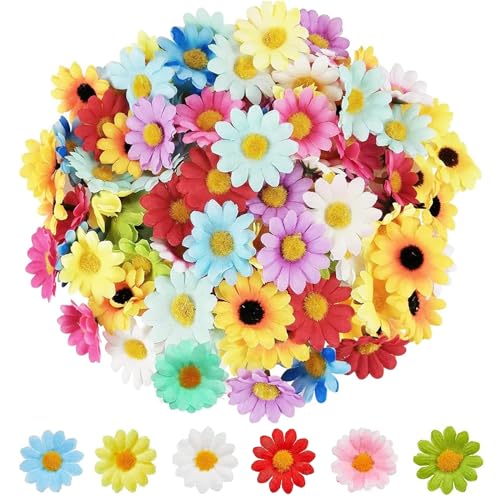 AhLmA 100 stück Künstliche Blütenköpfe Deko Sonnenblumen 4.5cm Künstliche Gänseblümchen-Blütenköpfe Margeriten Blumen for Wedding, Parties, Home, DIY Crafts(12 von AhLmA