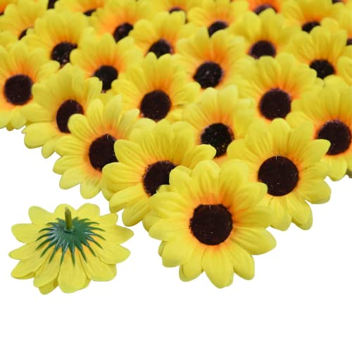 AhLmA 100 stück deko Kornblumenblüten Künstliche Blütenköpfe deko 4.5cm Kunstblumen Sonnenblumen Blumen Künstlich Künstliche Gelbe Blumen for Wedding, Parties, Home, DIY Crafts (Gelb) von AhLmA