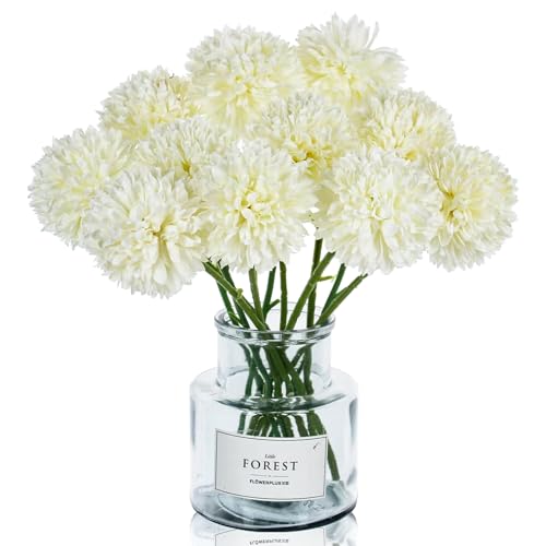 AhLmA 12 stück Künstliche Hortensienblüten Chrysanthemen-Blumenstrauß Kunstblumenstrauß für Blumenarrangements, Hausgarten-Partydekorationen, Hochzeiten, Tafelaufsätze (Weiß) von AhLmA