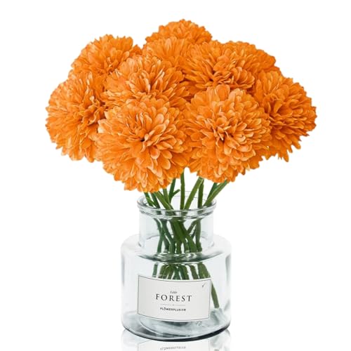 AhLmA 12 stück Kunstblumen Künstliche Kugel-Chrysanthemen Orangene Kunstblumen Kunstblumen Herbstgeeignet für Blumenarrangements, Hausgarten-Partydekorationen, Hochzeiten, Tafelaufsätze (Orange) von AhLmA