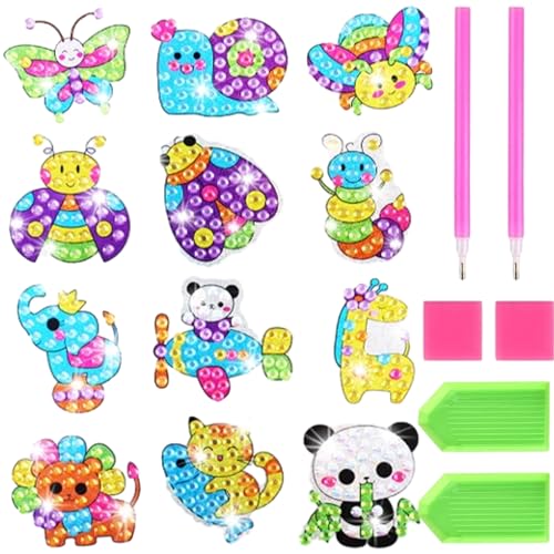 AhLmA 13 Stücke Tiere Diamond Painting Bastelset Diamantmalerei Kinder Mini Klein Diamant Painting Bilder Kinder Diy Anfänger Diamant Malerei Aufkleber Geeignet Dekorieren Tassen(Tierstil) von AhLmA