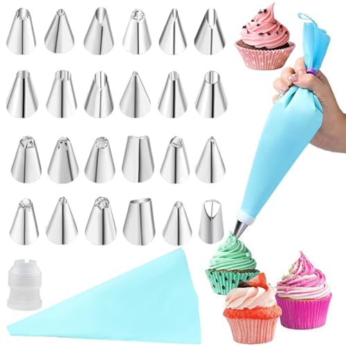 26 Stücke Spritzbeutel mit Tüllen Torten Backen Zubehör Kuchen Dekorieren Zubehör Kit für Anfänger Kann zum Dekorieren von Sahnetorten und Cupcakes Sowie Verwendet Werden (Blau) von AhLmA