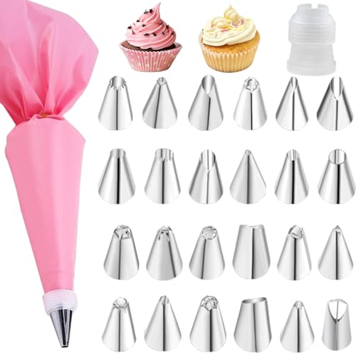 26 Stücke Spritzbeutel mit Tüllen Torten Backen Zubehör Kuchen Dekorieren Zubehör Kit für Anfänger Kann zum Dekorieren von Sahnetorten und Cupcakes Sowie Verwendet Werden (Rosa) von AhLmA