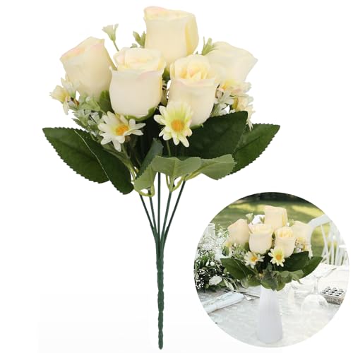 AhLmA Gelbe Rosen Künstlich Blumenstrauß Künstlich Brautstrauß Künstlich Plastikrosen für Dekoration Hochzeit Bouquet für Home Party Garten Dekoration Tisch Centerpieces Blumenarrangements von AhLmA