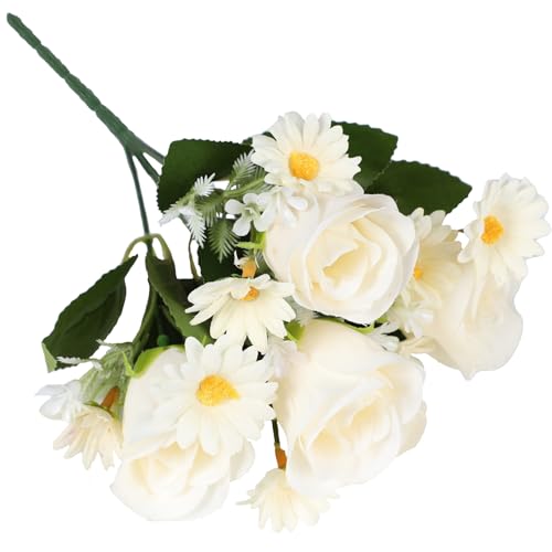 AhLmA Künstliche Blumen Rosen Weiß Rose Kunstblumen Blumenstrauß Künstlich Brautstrauß für Dekoration Hochzeit Bouquet für Home Party Garten Dekoration Tisch Centerpieces Blumenarrangements von AhLmA