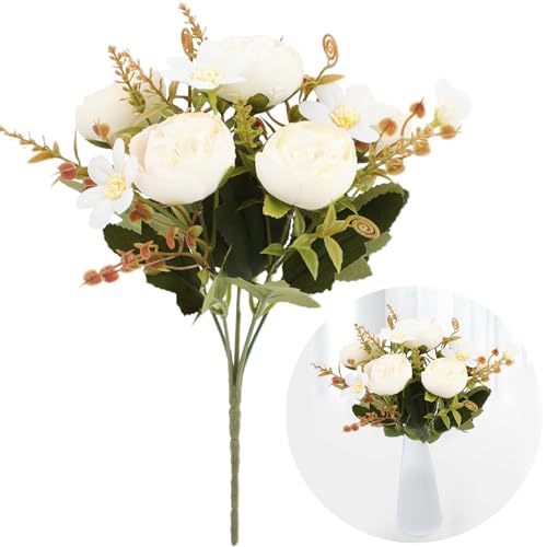 AhLmA Vintage Pfingstrosen Künstlich Seide Blumen Blumenstrauß für die Dekoration Gefälschte Rosa Pfingstrosen Pfingstrose Künstliche Blumen für Hochzeit Zuhause Tischparty Fensterdekoration von AhLmA