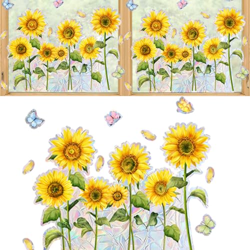 Sonnenblumen Deko Fensterbilder Selbstklebend Blumen Fensterfolie mit Motiv Aufkleber mit Blumensiege geeignet für Wohnzimmer, Schlafzimmer, Badezimmer (30 x 40 cm) von AhLmA