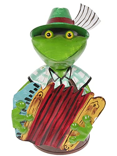 Aha Zaunhocker Frosch mit Akkordeon Bayern 21 cm Figur aus Blech Metall Garten Deko Garten Balkon Dekofigur Pfostenhocker von Aha