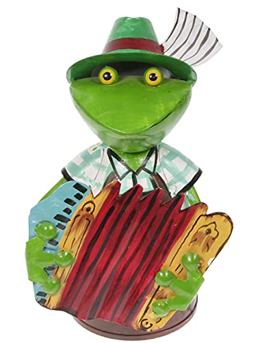 Zaunhocker Frosch mit Akkordeon Bayern 21 cm Figur aus Blech Metall Garten Deko Garten Balkon Dekofigur Pfostenhocker von Aha