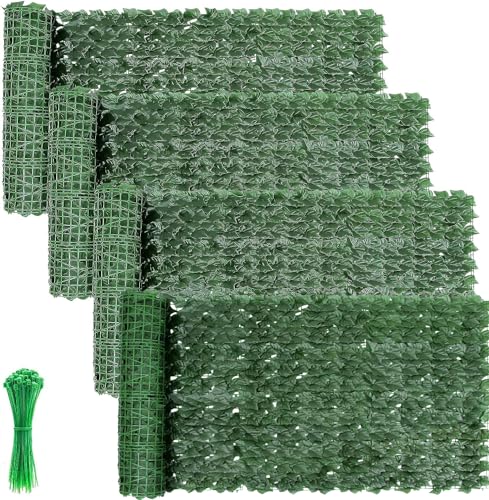 Ahageek Künstlicher Efeu Hecken Sichtschutz, Zaun Sichtschutzgitter mit Künstlichen Blättern Künstliche Hecken Paneele Rolle für Gartenhecken Balkon Außendekoration 100 x 300 cm-4 Stück von Ahageek