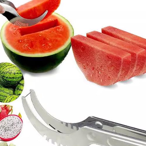 2024 Neu Wassermelonen Schneider,Melonenschneider Hook Watermelon Cutter Slicer, Edelstahl Safe Wassermelone Messer, Spaß Obst Salat Melone Cutter für Küche Gadget von Ahagogo