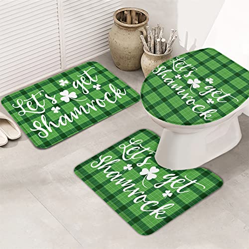 3-teiliges Badezimmerteppich-Set, Badematte, Happy St. Patrick's Day, Let's Get Shamrock, Lucky Fresh Green Check Plaid, superweiches, rutschfestes Badematten-Set mit WC-Deckelbezug, Konturteppich f 3-teiliges Badezimmerteppich-Set, Badematte, Happy St. Patrick's Day, Let's Get Shamrock, Lucky Fresh Green Check Plaid, superweiches, rutschfestes Badematten-Set mit WC-Deckelbezug, Konturteppich f von Ahdyr
