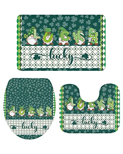 3-teiliges Badezimmerteppich-Set, Badematte, St. Patrick's Day, Lucky Green Diamond Plaid Border, weicher, rutschfester Badteppich, Konturmatte und Deckelbezug für Badewanne, Dusche und Badezimmer 3-teiliges Badezimmerteppich-Set, Badematte, St. Patrick's Day, Lucky Green Diamond Plaid Border, weicher, rutschfester Badteppich, Konturmatte und Deckelbezug für Badewanne, Dusche und Badezimmer von Ahdyr