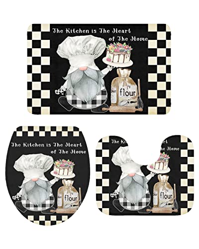 Ahdyr 3-teiliges Badezimmerteppich-Set, Badematte, Kochzwerg, Kuchen, Dessert, Vintage-Plaid, weicher, Rutschfester Badteppich, Konturmatte und Deckelbezug für Badewanne, Dusche und Badezimmer Ahdyr 3-teiliges Badezimmerteppich-Set, Badematte, Kochzwerg, Kuchen, Dessert, Vintage-Plaid, weicher, Rutschfester Badteppich, Konturmatte und Deckelbezug für Badewanne, Dusche und Badezimmer von Ahdyr