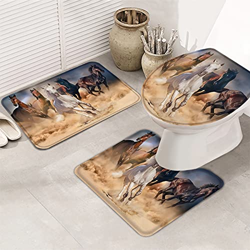 Ahdyr 3-teiliges Badezimmerteppich-Set, Badematte, Motiv: Running Horse Maxima Cool Poster, ultraweiche Konturmatte und Deckelbezug für Badewanne, Dusche und Badezimmer – von Ahdyr