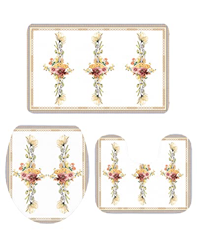Ahdyr 3-teiliges Badezimmerteppich-Set, Badematte, Retro-verzierte Blumen auf weißem Hintergrund, weicher, Rutschfester Badteppich, Konturmatte und Deckelbezug für Badewanne, Dusche und Badezimmer Ahdyr 3-teiliges Badezimmerteppich-Set, Badematte, Retro-verzierte Blumen auf weißem Hintergrund, weicher, Rutschfester Badteppich, Konturmatte und Deckelbezug für Badewanne, Dusche und Badezimmer von Ahdyr