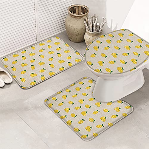 Ahdyr 3-teiliges Badezimmerteppich-Set, Badematte, Sommer-Polka-Punkt-Zitrone, frisches Obst, ultraweicher, Rutschfester Badteppich, Konturmatte und Deckelbezug für Badewanne, Dusche und Badezimmer – von Ahdyr