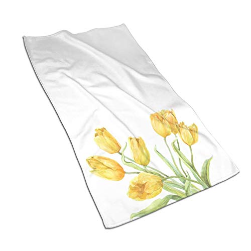 Ahdyr Aquarell gelbe Tulpen Handtuch für Badezimmer Frühling Blumen Blumen kleines Badetuch Yoga Gym weich saugfähige Mikrofaser Unisex 27,5 x 15,7 Zoll von Ahdyr