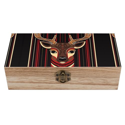 Ahdyr Aufbewahrungsbox aus Holz mit Klappdeckel und Frontverschluss. Große Schmuckschatulle in Rot und Braun mit Rentiermotiv. Aufbewahrungsbehälter aus Holz. Schreibtisch-Organizer fürs Büro von Ahdyr