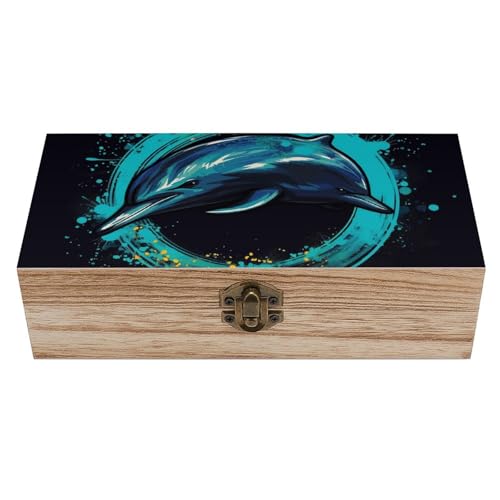 Ahdyr Aufbewahrungsbox aus Holz mit Klappdeckel und Frontverschluss. Schmuckschatulle mit großem Reifen und springendem Delfin. Aufbewahrungsbehälter aus Holz. Schreibtisch-Organizer fürs Büro. Ahdyr Aufbewahrungsbox aus Holz mit Klappdeckel und Frontverschluss. Schmuckschatulle mit großem Reifen und springendem Delfin. Aufbewahrungsbehälter aus Holz. Schreibtisch-Organizer fürs Büro. von Ahdyr