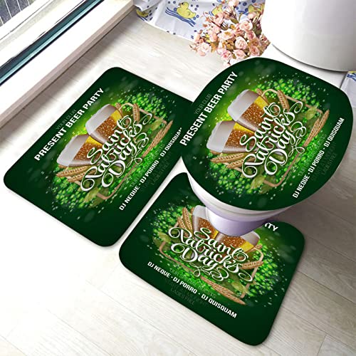 Ahdyr Bierparty-Badteppich-Set, 3-teilig, gelbe Biergläser, St. Patrick's Day, Badematten-Set, Badteppich + U-förmiger Toiletten-Badeteppich + Toilettendeckel-Abdeckung, Badematte von Ahdyr