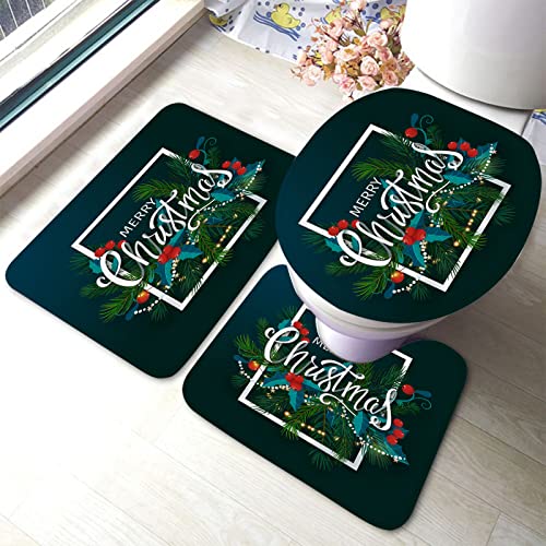 Ahdyr Frohe Weihnachten Badezimmerteppiche Set 3-teilig Tannenzweige Neujahr Beleuchtung Lampe Badematte Set, Badvorleger + U-förmiger Toilettenteppich + Toilettendeckelabdeckung Badematte Grün Ahdyr Frohe Weihnachten Badezimmerteppiche Set 3-teilig Tannenzweige Neujahr Beleuchtung Lampe Badematte Set, Badvorleger + U-förmiger Toilettenteppich + Toilettendeckelabdeckung Badematte Grün von Ahdyr
