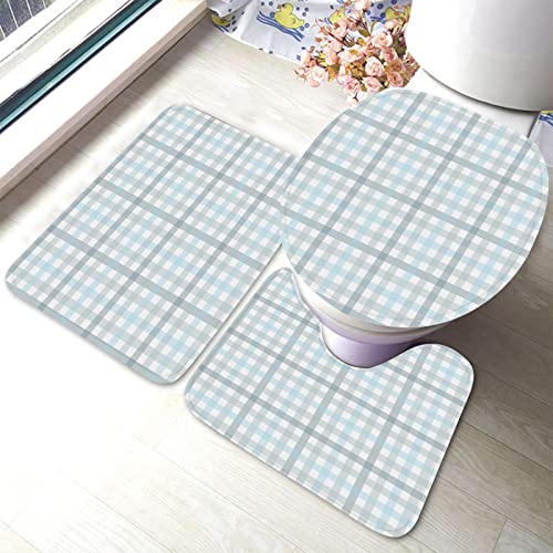 Ahdyr Grau Blau Plaid Badteppiche Set 3-teilig Quadratisch Gerade Linien Einfache Modische Abstrakte Badematte Set, Badteppich + U-förmiger Toilettenteppich + Toilettendeckelabdeckung Badematte Ahdyr Grau Blau Plaid Badteppiche Set 3-teilig Quadratisch Gerade Linien Einfache Modische Abstrakte Badematte Set, Badteppich + U-förmiger Toilettenteppich + Toilettendeckelabdeckung Badematte von Ahdyr