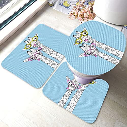 Ahdyr Lustiges Giraffen-Badteppich-Set, 3-teiliges Tier-Trendy-Brille-StickingTongue-Badematten-Set, Badvorleger + U-förmiger Toiletten-Badeteppich + Toilettendeckel-Abdeckung, Badematte Ahdyr Lustiges Giraffen-Badteppich-Set, 3-teiliges Tier-Trendy-Brille-StickingTongue-Badematten-Set, Badvorleger + U-förmiger Toiletten-Badeteppich + Toilettendeckel-Abdeckung, Badematte von Ahdyr