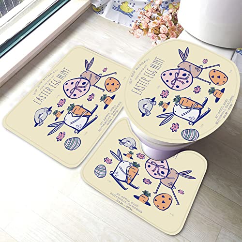 Ahdyr Ostereiersuche-Badezimmerteppich-Set, 3-teiliges Osterhasen-Kaninchen-Karotten-Badematten-Set, Badteppich + U-förmiger Toiletten-Badeteppich + Toilettendeckel-Abdeckung, Badematte Ahdyr Ostereiersuche-Badezimmerteppich-Set, 3-teiliges Osterhasen-Kaninchen-Karotten-Badematten-Set, Badteppich + U-förmiger Toiletten-Badeteppich + Toilettendeckel-Abdeckung, Badematte von Ahdyr
