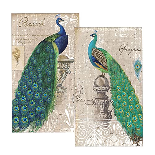 Ahdyr Pfau-Handtücher für Badezimmer,Vintage, elegant, blaugrün, Pfauen, exotisches Tier, Bauernhaus, weich, saugfähig, dekorativ, kleines Badetuch, Küchengeschirr, Gästetuch für Spa, Fitnessstu von Ahdyr