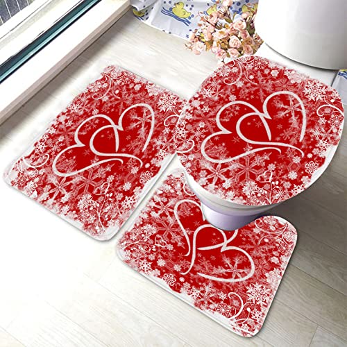 Ahdyr Rote Herzen Badezimmerteppiche Set 3-teiliges Valentinsgruß-Schneeflocken-Blumen-Badematten-Set, Badvorleger + U-förmiger Toiletten-Badeteppich + Toilettendeckel-Abdeckungs-Badematte Ahdyr Rote Herzen Badezimmerteppiche Set 3-teiliges Valentinsgruß-Schneeflocken-Blumen-Badematten-Set, Badvorleger + U-förmiger Toiletten-Badeteppich + Toilettendeckel-Abdeckungs-Badematte von Ahdyr