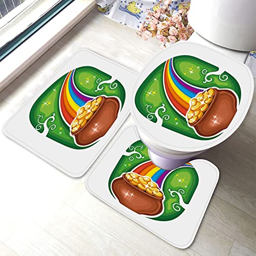 Ahdyr St. Patrick's Day Badezimmerteppich-Set 3-teiliges Hut-Goldmünzen-Regenbogengrün-Badematten-Set, Badvorleger + U-förmiger Toiletten-Badeteppich + Toilettendeckel-Abdeckungs-Badematte Ahdyr St. Patrick's Day Badezimmerteppich-Set 3-teiliges Hut-Goldmünzen-Regenbogengrün-Badematten-Set, Badvorleger + U-förmiger Toiletten-Badeteppich + Toilettendeckel-Abdeckungs-Badematte von Ahdyr