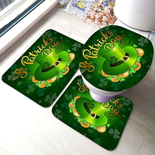 Ahdyr St. Patrick's Day Badezimmerteppich-Set 3-teiliges grünes Hut-Goldkleeblatt-Badematten-Set, Badvorleger + U-förmiger Toiletten-Badeteppich + Toilettendeckelabdeckung Badematte Ahdyr St. Patrick's Day Badezimmerteppich-Set 3-teiliges grünes Hut-Goldkleeblatt-Badematten-Set, Badvorleger + U-förmiger Toiletten-Badeteppich + Toilettendeckelabdeckung Badematte von Ahdyr