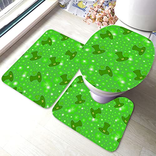 Ahdyr St. Patrick's Day Badezimmerteppiche Set 3-teiliges Green Hat Clover Leaf Badematten-Set, Badvorleger + U-förmiger Toilettenteppich + Toilettendeckelabdeckung Badematte Ahdyr St. Patrick's Day Badezimmerteppiche Set 3-teiliges Green Hat Clover Leaf Badematten-Set, Badvorleger + U-förmiger Toilettenteppich + Toilettendeckelabdeckung Badematte von Ahdyr