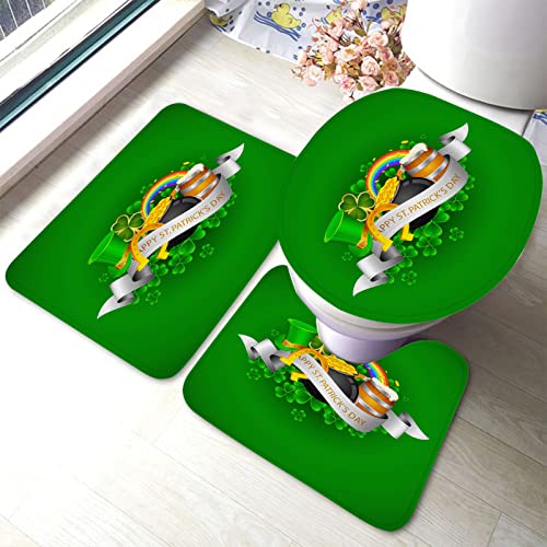 Ahdyr St.Patrick's Day Badezimmerteppiche Set 3-teiliges Kleeblatt-Badematten-Set mit Goldmünzen, Badvorleger + U-förmiger Toilettenteppich + Toilettendeckelabdeckung Badematte Ahdyr St.Patrick's Day Badezimmerteppiche Set 3-teiliges Kleeblatt-Badematten-Set mit Goldmünzen, Badvorleger + U-förmiger Toilettenteppich + Toilettendeckelabdeckung Badematte von Ahdyr