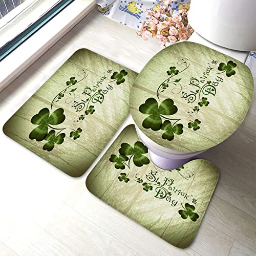 Ahdyr St.Patrick's Day Badezimmerteppiche Set 3-teiliges grünes Kleeblatt-Brett-Badematten-Set, Badvorleger + U-förmiger Toiletten-Badeteppich + Toilettendeckel-Abdeckungs-Badematte Ahdyr St.Patrick's Day Badezimmerteppiche Set 3-teiliges grünes Kleeblatt-Brett-Badematten-Set, Badvorleger + U-förmiger Toiletten-Badeteppich + Toilettendeckel-Abdeckungs-Badematte von Ahdyr