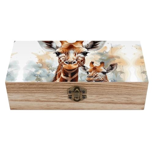 Aquarell Hirsch Giraffe Holzkiste Souvenir mit Deckel und Frontverschluss Büro Schreibtisch Organizer Behälter Andenken von Ahdyr