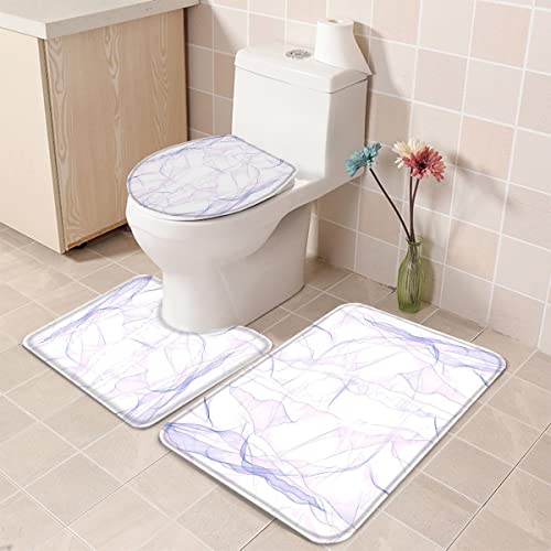 Badezimmerteppich-Set, 3-teilig, rutschfeste Badematte, modernes abstraktes lila Ombre auf weißem Dekor, Boden-Fußmatte, wasserabsorbierender WC-Deckelbezug und U-förmiger Kontur-Teppich, Linienverl von Ahdyr