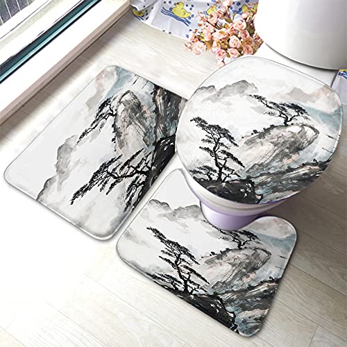 Berg Badematte Set Chinesische Landschaftsmalerei Natur Klippe Bäume Wolke Badezimmermatte 3 Stück Teppich Toilettensitzdeckel Abdeckung rutschfeste Matte Anti-Rutsch-Pad Berg Badematte Set Chinesische Landschaftsmalerei Natur Klippe Bäume Wolke Badezimmermatte 3 Stück Teppich Toilettensitzdeckel Abdeckung rutschfeste Matte Anti-Rutsch-Pad von Ahdyr