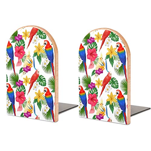 Buchstützen mit farbigen Blumen und Vögeln, dekorativer Druck, Buchstützen aus Holz für Regale, 1 Paar von Ahdyr