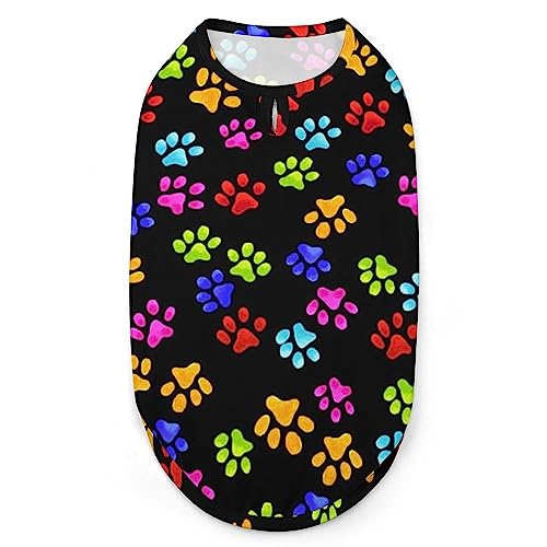 Bunte Hundepfotenabdrücke, Hunde-Shirts, Sommer-Haustier-T-Shirts, weiche, ärmellose Tank-Top-Haustierkleidung für kleine Welpen und Katzen von Ahdyr