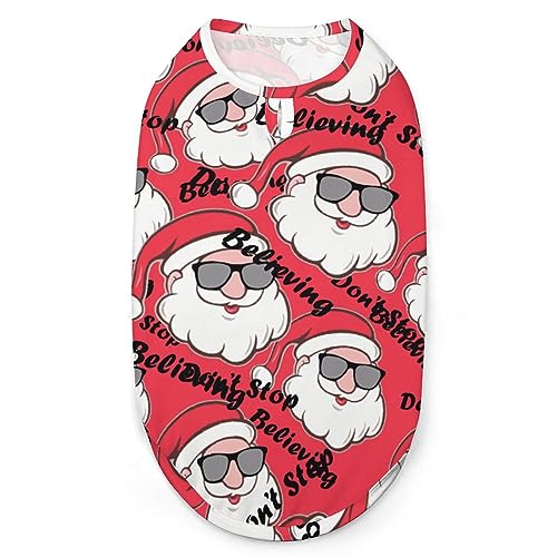Don't Stop Believing Santa Claus Hunde-Shirts, Sommer-Haustier-T-Shirts, weiche, ärmellose Tank-Top-Haustierkleidung für kleine Welpen und Katzen von Ahdyr
