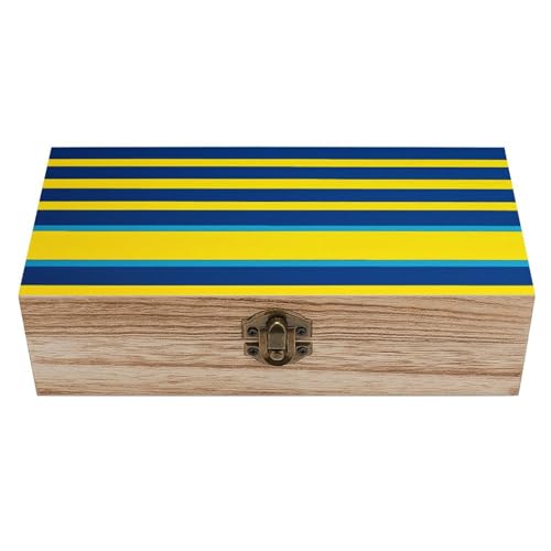 Gelbe und blaue Streifen Holzkiste Souvenir mit Deckel und Frontverschluss Büro Schreibtisch Organizer Behälter Andenken von Ahdyr