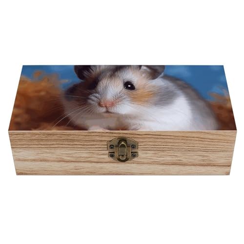 Hamster Holzkiste Souvenir mit Deckel und Frontverschluss Büro Schreibtisch Organizer Behälter Andenken von Ahdyr