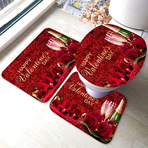 Happy Valentines Day Badteppiche Set 3-teiliges romantisches rotes Rosen-Blumen-Blühendes Kerzen-Badematten-Set, Badvorleger + U-förmiger Toiletten-Badeteppich + Toilettendeckel-Abdeckungs-Badematte Happy Valentines Day Badteppiche Set 3-teiliges romantisches rotes Rosen-Blumen-Blühendes Kerzen-Badematten-Set, Badvorleger + U-förmiger Toiletten-Badeteppich + Toilettendeckel-Abdeckungs-Badematte von Ahdyr